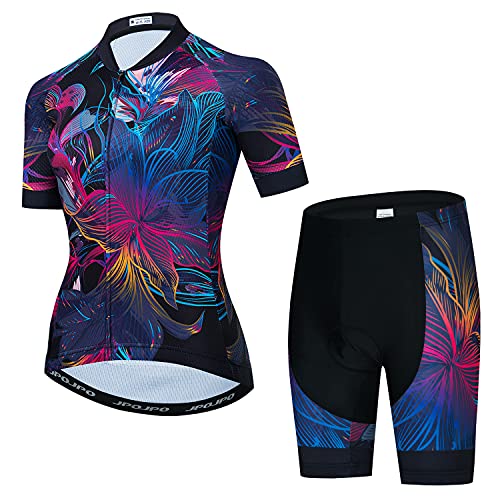 Hotlion Damen Kurzarm MTB Radtrikot Set Jacke Shirt und Shorts Schnell Trocken Atmungsaktiv Kleidung Bike Top, Cu0117-1, Mittel