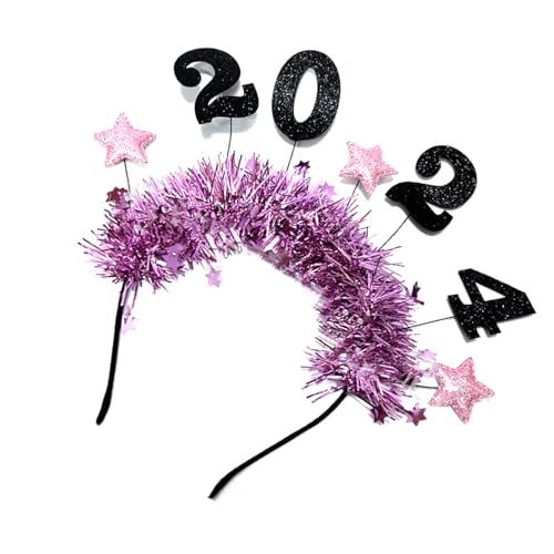 HDKEAN 2024 Happy New Year Stirnband Glitzer Hairhoop Dekoration Weihnachten Neujahr Party Foto Requisiten Haarschmuck