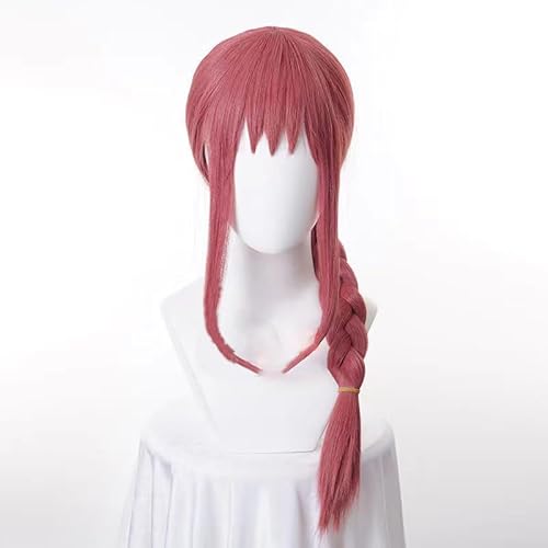 WCCNKK Chainsaw Man Makima Cosplay Perücken, Rosa Geflochtenes Langes Haar, Welliges Haar Hitzebeständige Synthetische Haare Perücke + Kappe, Dekorative Accessoires, Anime-Geschenk