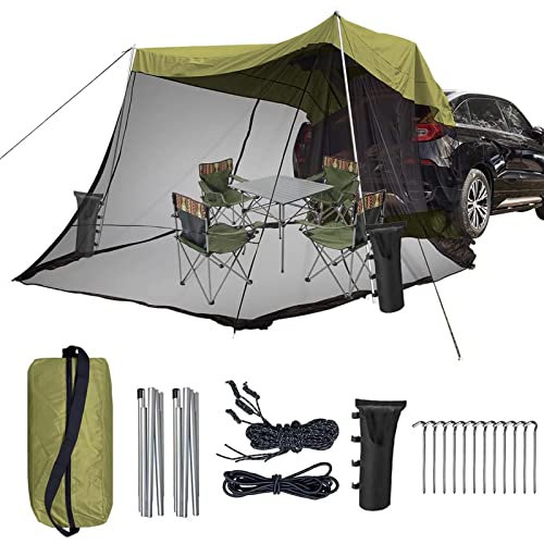 Heckklappe Schatten Auto Markise Zelt, Leichte Tragbare wasserdichte Auto Heck Hatch Zelte für Verschiedene SUV Reise Camping, 4 Personen mit Schirmraum, COAPAK, Military Green, 300 * 200 * 200cm