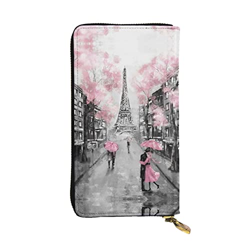 DMORJ Paris Street Eiffelturm Pink Floral Leder Lange Clutch Geldbörse : 19 x 10 cm Bequem Leicht Wasserdicht Langlebig Schönes Geschenk, Schwarz, Einheitsgröße, Schwarz , Einheitsgröße