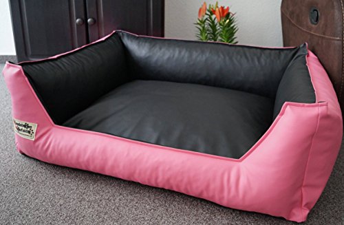 Hundebett Hundesofa Schlafplatz Kunstleder Similpelle Farbe und Größe wählbar von XS bis XXL (130 cm X 100 cm, rosa schwarz)