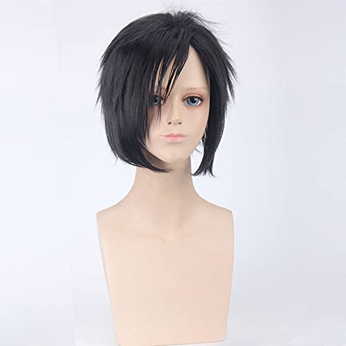 WCCNKK Cosplay Wig, Anime Cosplay Uchiha Sasuke Cosplay Perücke, 30 Cm Black Short Perücke, Mit Kostenloser Perückenkappe, Für Halloween Party Halloween Karneval Mit Perücke,Schwarz