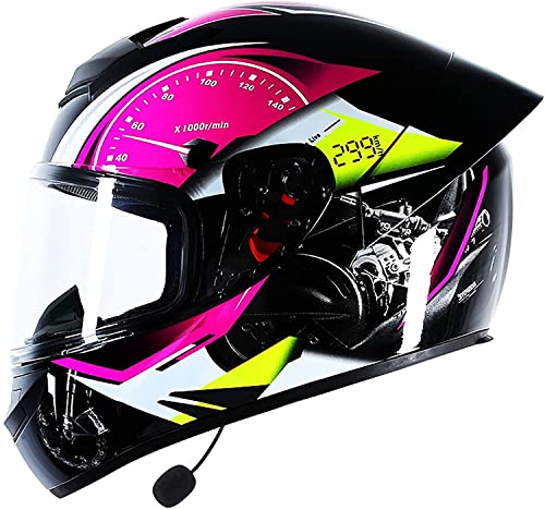 Bluetooth Motorradhelm Integralhelm Klapphelme,Erwachsene Integralhelm Motorrad Mit Anti-Fog Visier,Motocrosshelme Mit Eingebautes Mikrofon,DOT/ECE Zertifiziert (Color : M, Größe : L=59-60cm)