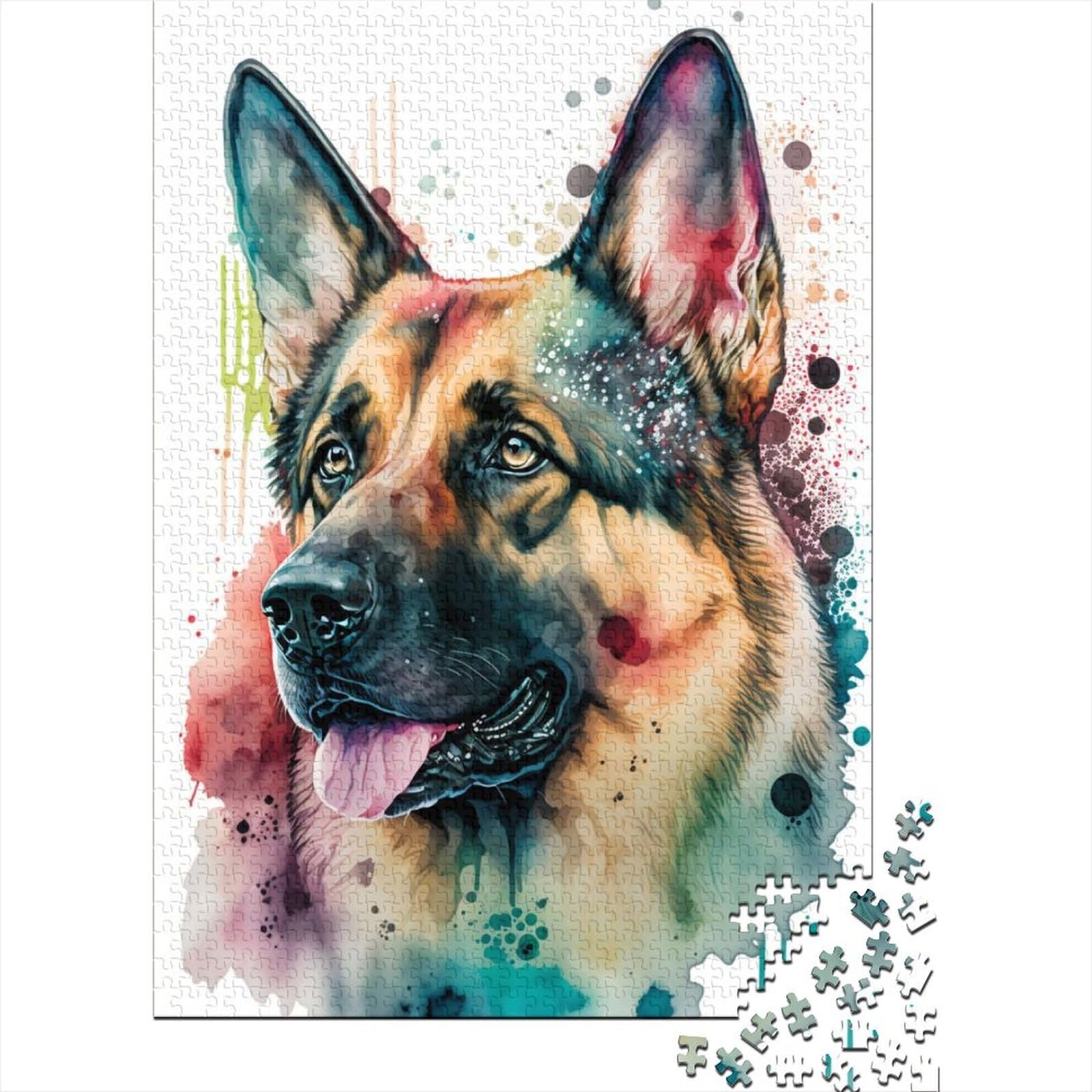 1000 Teile für Erwachsene Schwierige Puzzles Deutscher Schäferhund Holzpuzzle für Erwachsene und Jugendliche von Spielspielzeug für Erwachsene Familienpuzzle Geschenk 75x50cm