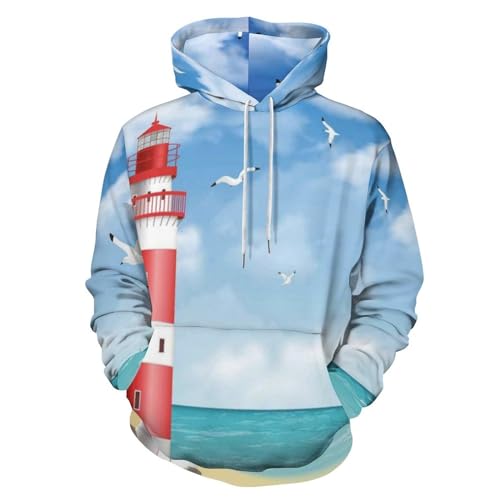 HABXNJF Kapuzen-Sweatshirt, Leuchtturm Hoodie, Mode Hoodie mit Tasche für Herren Damen, Leuchtturm, S