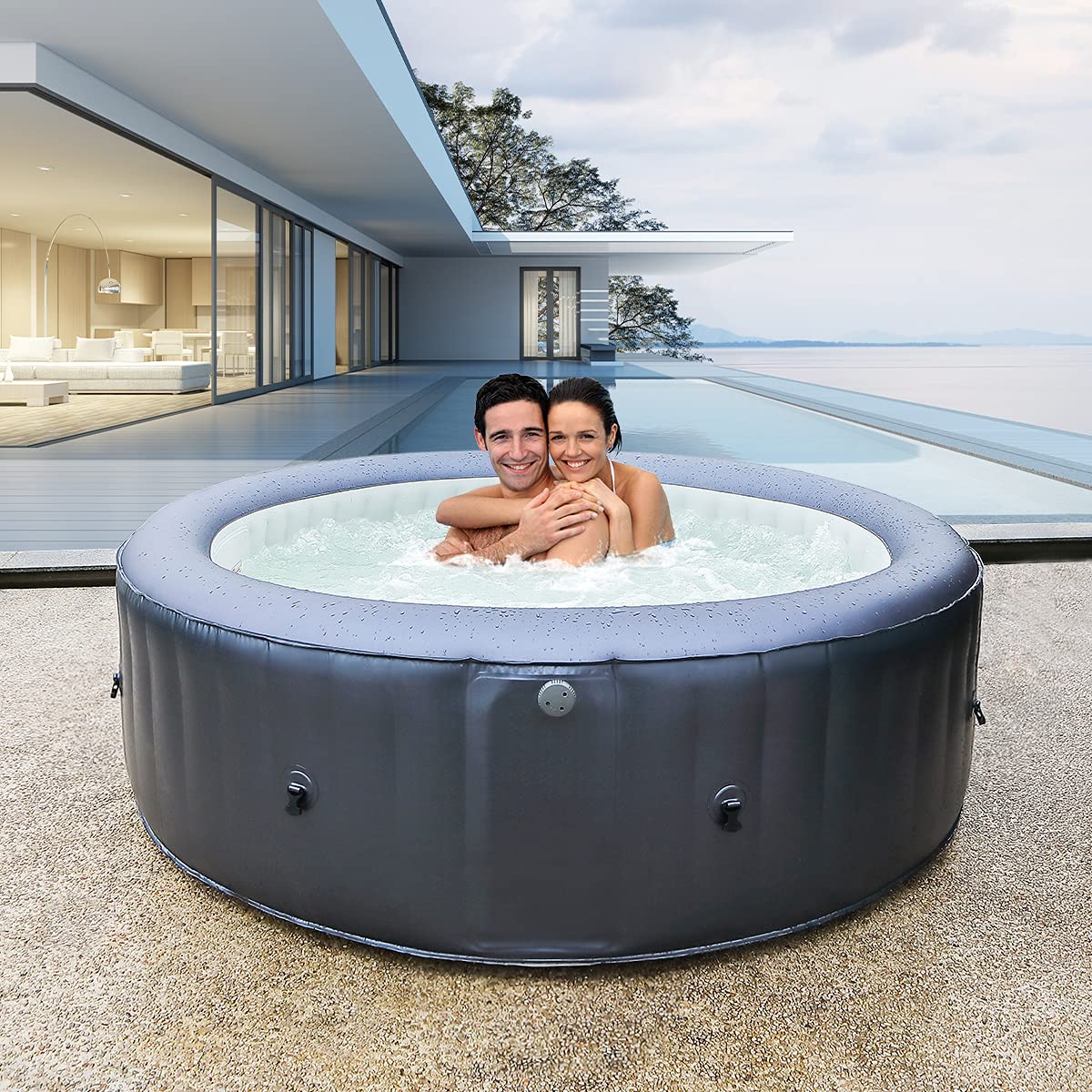 Miweba MSpa aufblasbarer Whirlpool Outdoor Carlton M-CA061 | Rund ⌀ 204.0 cm - 6 Personen Spa Pool aufblasbar - Ozon & UV-C Reinigung - Bis 1429 L - 40°C - Fernbedienung - 138 Düsen - TÜV GS