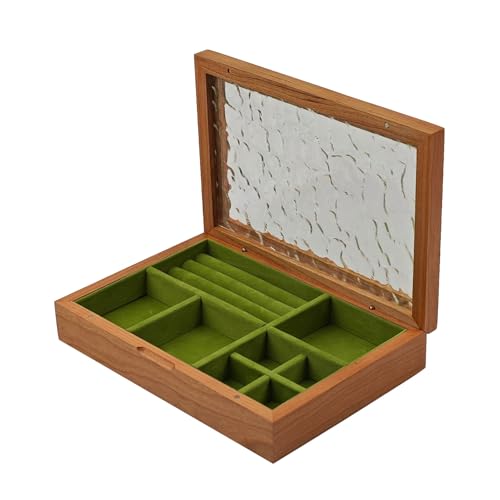 YYSQL Elegante, stabile Holz-Schmuck-Aufbewahrungsbox mit weichem Innenfutter und Fächern, Zubehör für organisierte Dekoration zu Hause