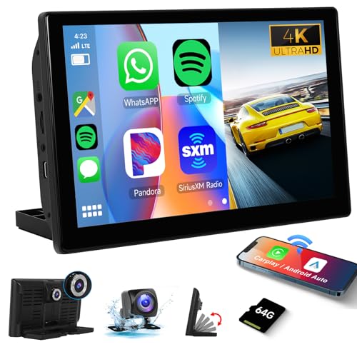 Hodozzy Apple Carplay Android Auto Airplay Tragbarer Autoradio mit 4K Frontkamera DVR ADAS, 9 Zoll IPS Touchscreen mit Bluetooth+1080P Rückfahrkamera