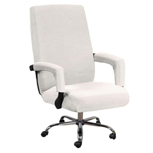 JHLD Spandex Bürostuhl Bezug, Stretch Bezug Für Bürostuhl Jacquard Drehstuhl Bezug Mit Reißverschlüssen Abnehmbare Waschbar Für Computer Chair-Elfenbein-XL