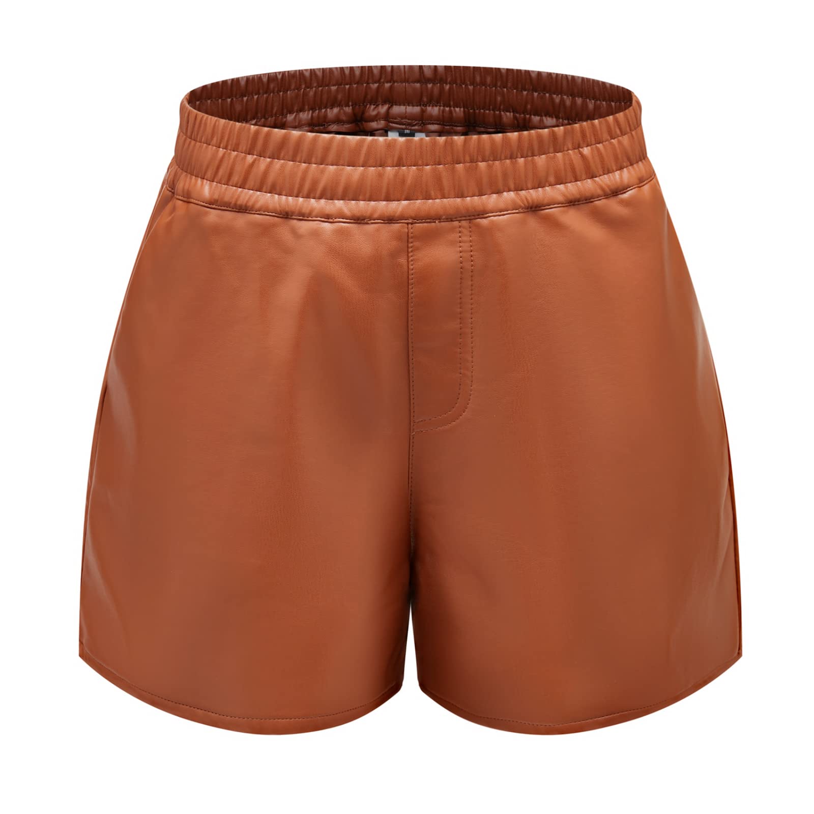 Übergröße 3XL Damen Hohe Taille Sexy Kunstleder-Shorts, Taschen Weites Bein, Casual Baggy PU Leder Shorts (Braun, XXL)