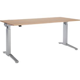 Schäfer Shop Genius Schreibtisch PLANOVA ERGOSTYLE, elektrisch höhenverstellbar, Rechteck, C-Fuß, B 1800 x T 800 x H 715-1182 mm, Eiche/weißaluminium