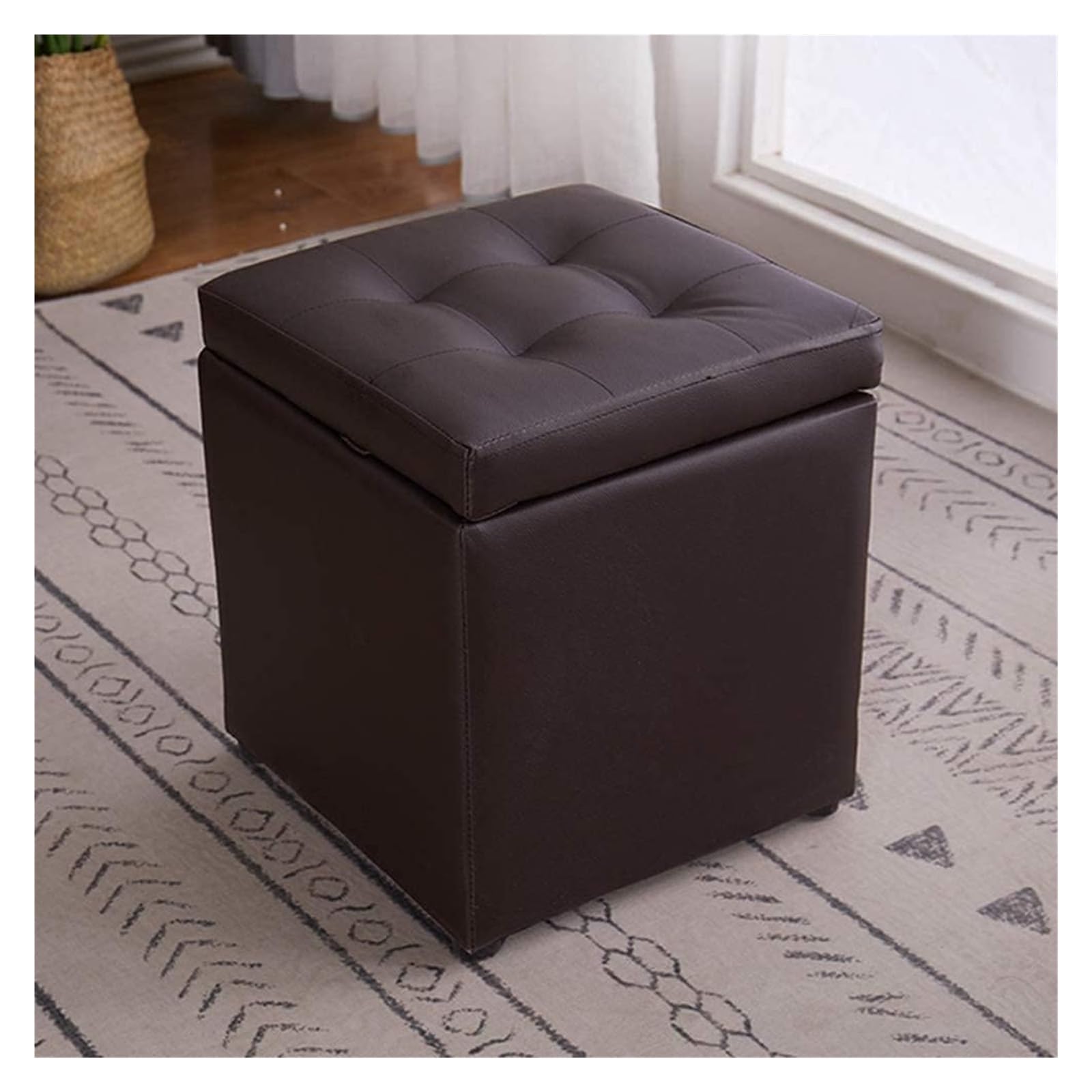 RAABYU S Fußhocker, moderner quadratischer Aufbewahrungshocker, Schminkhocker, Lederpouf, Couchtisch, Beistelltisch, Fußhocker, Sitz, Frisiertisch, Fußstütze