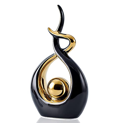 Uziqueif Home Deko Wohnzimmer Modern Abstrakte Skulptur Deko, für Dekoration Schlafzimmer Tischdekoration Büro Wohnung Skulpturen Und Statuen, Keramik,Schwarzes Gold,klein