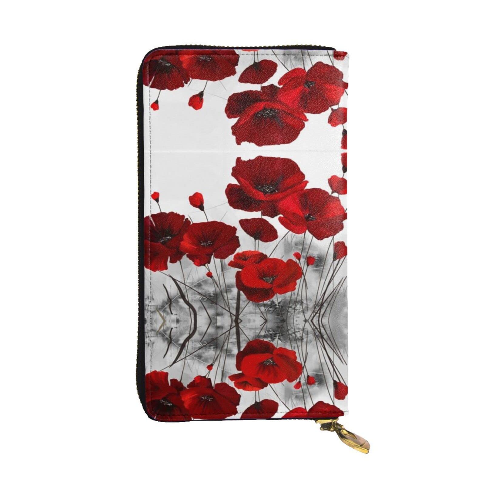 DMORJ Rote Mohnblumen-Leder-Clutch-Brieftasche: 19 x 10 cm, bequem, leicht, wasserdicht, langlebig, schönes Geschenk, Schwarz, Einheitsgröße, Schwarz , Einheitsgröße