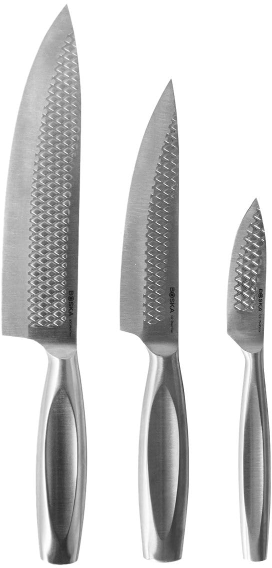 Boska Messerset Monaco+ / 3er-Set/Professionelle Küchenmesser/Edelstahl/Rasiermesserscharf/Ergonomisch/Chefkoch-Messer/Sous-Chef-Messer/Gemüsemesser/Langlebig/Geschenkverpackung