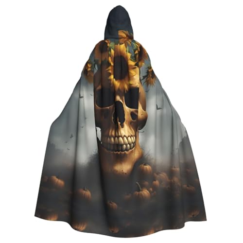 YQxwJL Halloween-Umhang mit Sonnenblumen-Motiv, Totenkopf-Druck, für Herren, mit Kapuze, Renaissance-Umhang für Erwachsene, Cosplay, Hexenumhang