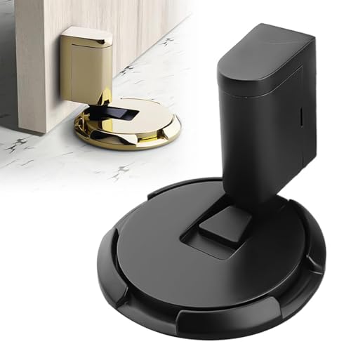 Magnetic Door Stopper for bottom of door, Punch-Free Mechanical Silent Floor Door Stop, Mechanical Floor Door Stopper, Adjustable Height Door Holder (Black)