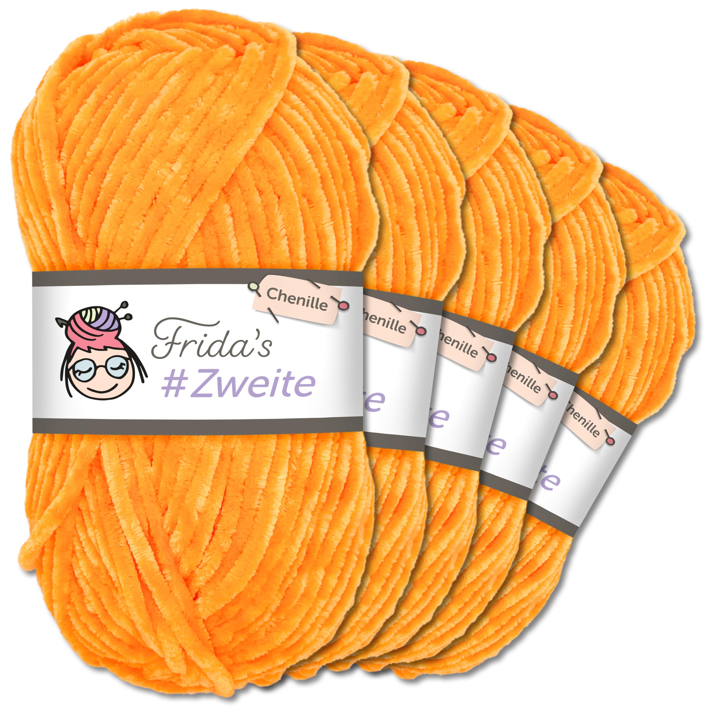 Frida`s #Zweite Wolle 5 x 100g Chenille Wolle Garn Amigurumi Stricken & Häkeln weich (68 - Orange)