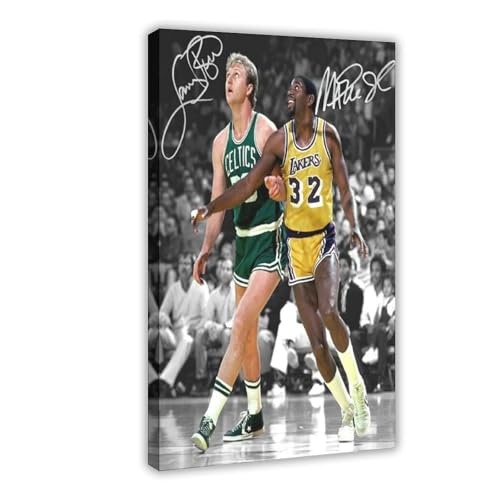 HACERR Larry Bird Magic Johnson, signiertes Foto, Autogramm, Poster, Wandkunst, Heimdekoration, Leinwand-Poster, Schlafzimmer, Dekoration, Landschaft, Büro, Raumdekoration, Geschenk, 50 x 75 cm