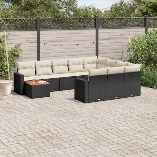 Juroupi 11-tlg. Garten-Sofagarnitur mit Kissen Garden Sofas TerrassenmöBel Lounge Set Balkon Gartenset MöBel Schwarz Poly Rattan - 3224306