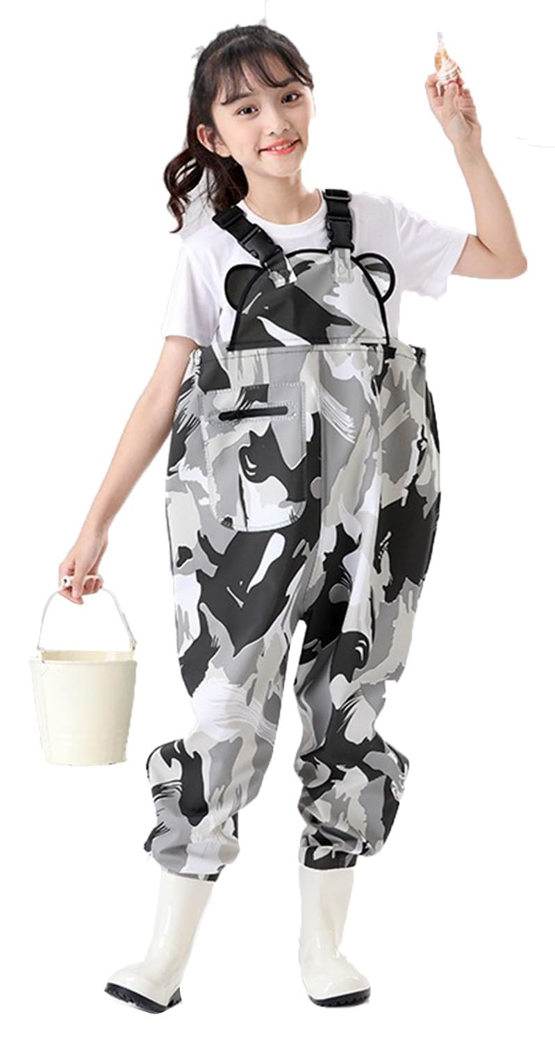 Outdoor Angeln Jagd Kinder Wader Hosen Wathose Kinder Wasserdicht Mit Stiefel Atmungsaktive PVC-Wathose Mit Stiefeln Im Elastischen Taillendesign Für Teenager Von 2 Bis 15 Jahren K,33