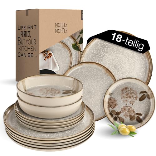 Moritz & Moritz BLOSSOM 18-teiliges Geschirrset 6 Personen - Elegantes Teller Set floral aus hochwertigem Porzellan - Geschirr Set aus 6x Dinnerteller, 6x Dessertteller, 6x Suppenteller