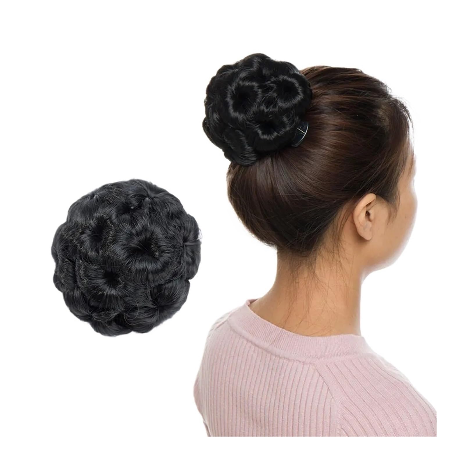 Haarteile Haarknoten Synthetische Klaue Clip In Chignon Gefälschte Haare Chignon Bun Haarteil Schwarz Braun Blonde Frauen Lockiges Chignon Bun Haar Brötchen Haare(Dark black)