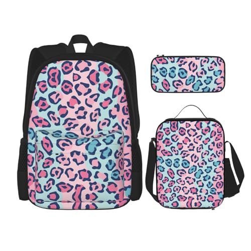 WURTON Schulrucksack, 3-in-1, Büchertaschen-Set mit Lunchbox, Federmäppchen, Reise-Laptop-Tagesrucksack, Rosa