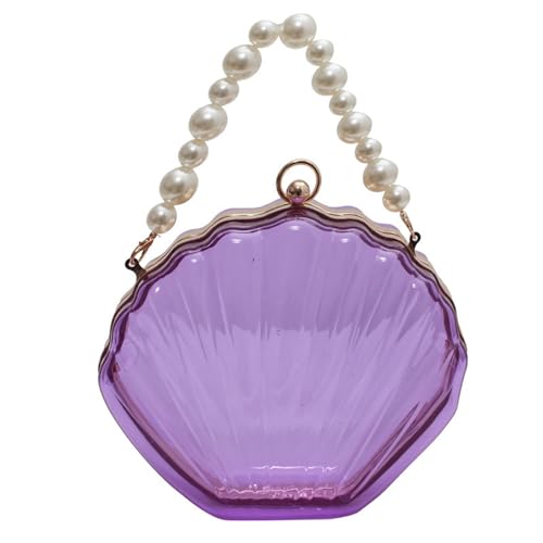 Meiliyizu Transparente Damen-Umhängetasche, modische Perlenkette, Umhängetasche, Acryl, klare Muschel-Handtasche, Geldbörse, Kuriertasche für Damen