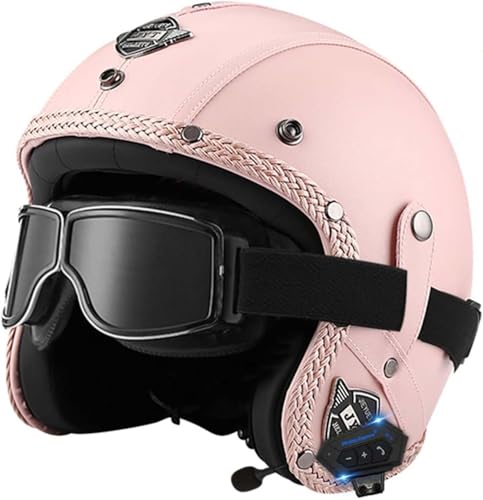 Offener Helm, Motorradhelm, Integrierter Bluetooth-Motorrad-Halbhelm, Retro-Vintage-Motor-Jet-Helm Mit Sonnenblende, Für Männer, Frauen, Erwachsene, DOT/ECE-Geprüft D,L59-60cm