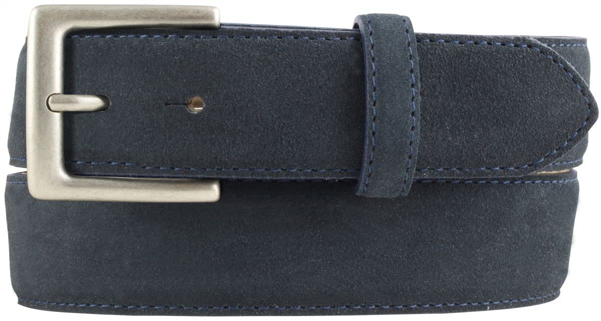 BELTINGER Gürtel aus Veloursleder 3,5 cm | Velour-Ledergürtel für Herren 35mm | Wildleder-Gürtel mit antik-silber Gürtelschließe | Dunkelblau 95cm