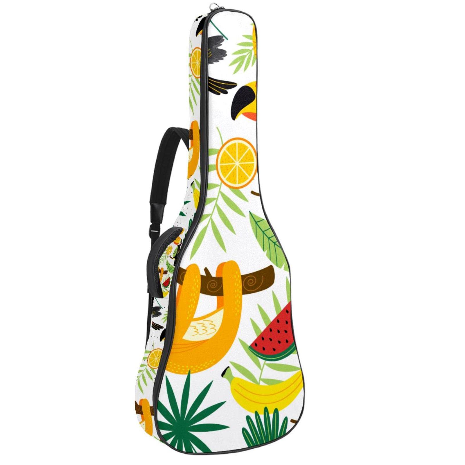 Tasche für Akustikgitarre mit mehreren Taschen Dicke Polsterung Wasserdichter Gitarrenkoffer Gig Bag 108,9x42,9x11,9 cm,Tropical Animal Palm Faultier