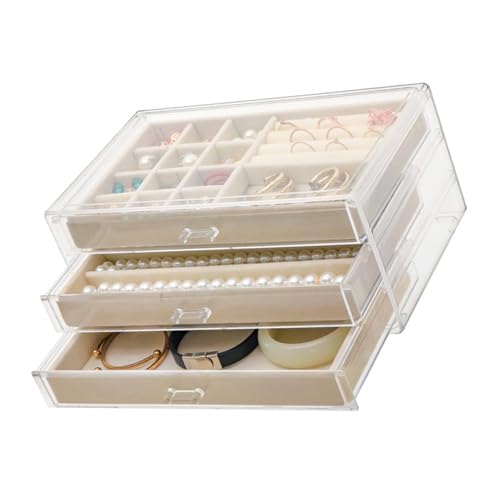 Avejjbaey Acryl Schmuck Box Mit 3 Schubladen Staubdichter Koffer Für Perlen Halskette Aufbewahrungszubehör Präsentationstablett