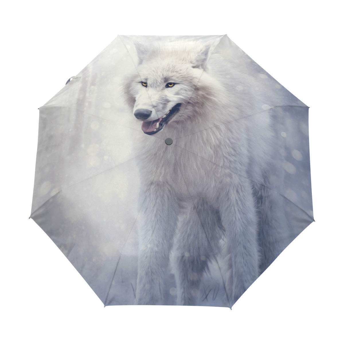 My Daily Weißer Wolf Regenschirm für den Winter, Wald, Reisen, automatisches Öffnen und Schließen, Anti-UV, winddicht, leicht, kompakt, faltbar