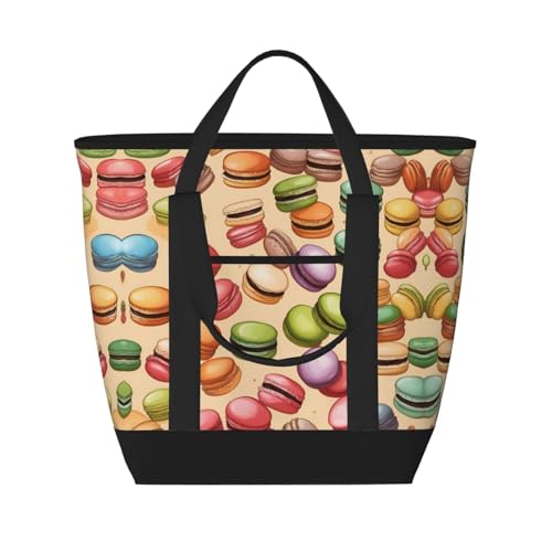 YQxwJL Kühltasche mit Macaron-Keksgeschmack, großes Fassungsvermögen, isolierte Kühltasche, Einkaufstasche, Reisetasche, Strand, wiederverwendbare Einkaufstasche für Erwachsene, Schwarz, Einheitsgröße