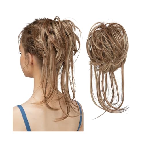 Haarteil Synthetische elastische Messy Bun-Haarteile, lockiges Haargummi, schwarz, blond, braun, Chignon-Band, Hochsteckfrisur, Donut for Frauen, natürliches Kunsthaar Haarverlängerung(12H24)