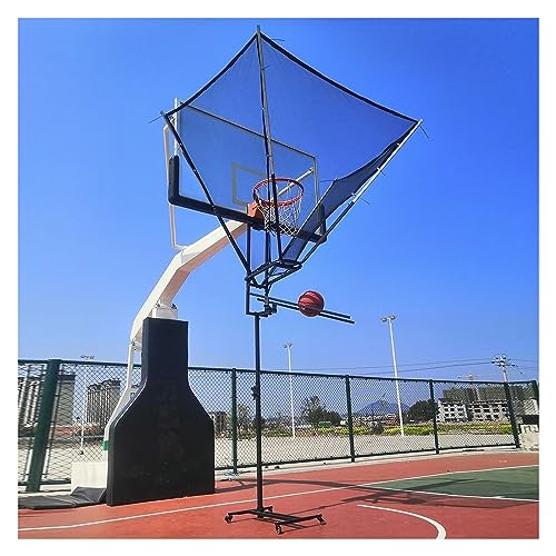 Basketballkorb-Rücklaufnetz für den Außenbereich, beweglicher Rebound-Fänger für das Schießtraining in der Turnhalle/Schule/auf dem Hof auf Rädern, einstellbare Höhe von 2,5 m bis 3,1 m, Metalleisen