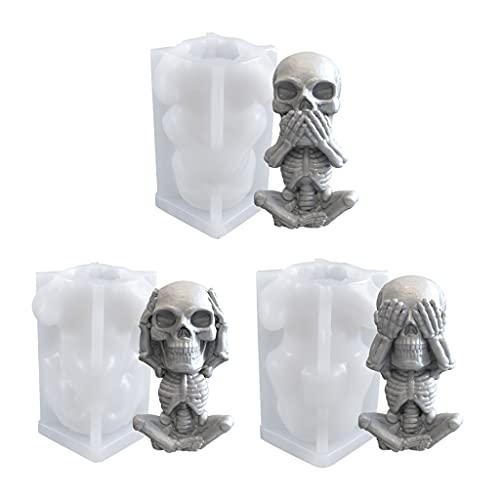 CYILPR Kerzenformen, 3D-Totenkopf-Kerzen, Epoxidharz, Halloween-Skelett-Modellierung, Silikonform