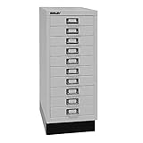 BISLEY MultiDrawer, 29er Serie mit Sockel, DIN A4, 10 Schubladen, Metall, 645 Lichtgrau, 38 x 27.9 x 67 cm