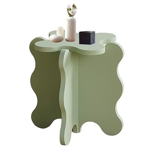 WuJin Mini Blütenblatt Couchtisch, Cartoon Massivholz Beistelltisch Wellenförmiger Nachttisch mit X-förmigen Beinen, Kleiner Farbiger Akzenttisch for Wohnzimmer Schlafzimmer(Green)