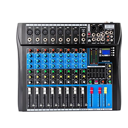 MIIWWOWO Bluetooth Mischpult DJ Mixer Bluetooth Audio Mixer Sound Mixer Live Powermixer USB DJ Mischpult Professionelle Mixer Verstärker für Aufnahmestudios (8 Kanal)