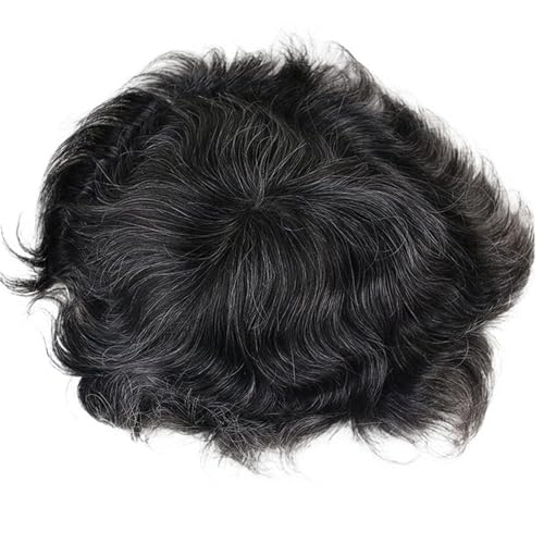 Toupet für Männer Haarersatz Systeme Mono Lace mit Poly PU Haar-Toupet for Männer 10x8inch Herrenperücken Haarteile Ersatzsystem Natürliche Welle Perücke Männer(1B#Mix20 Grey)