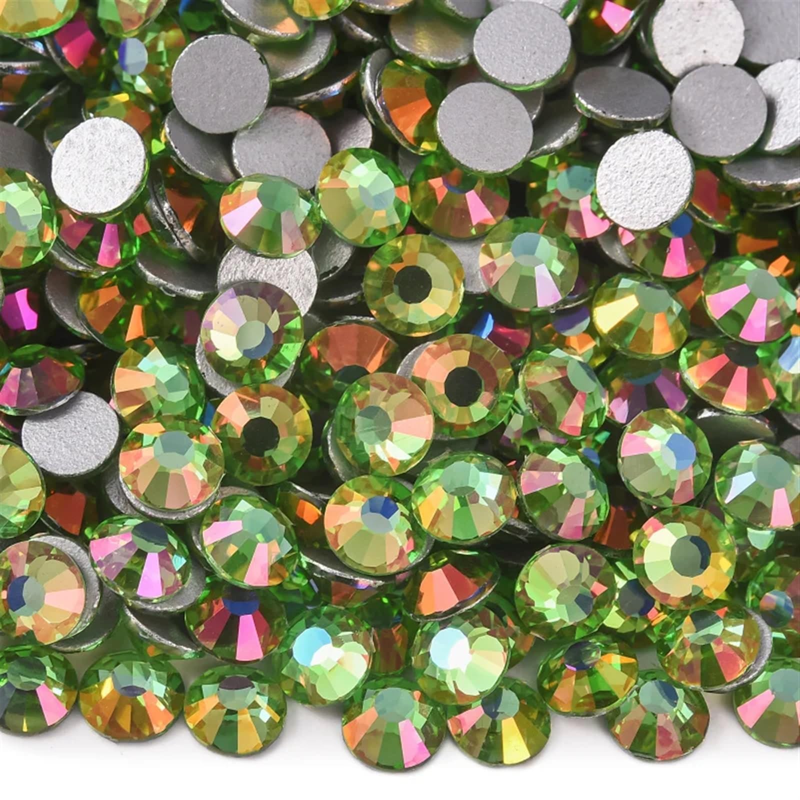 Bulk Flatback Strasssteine, Kristall Hotfix, 1000 Stück SS3–SS34 Glitzer-Strasssteine, nicht Hotfix, Edelsteine, Glas, flache Rückseite, Diamant for Nagelkunst, Nagel-Charms, Kleid(Peridot Light,Mixed