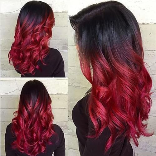 Perücken Perücke for Party-Kostüme, Halloween, synthetisch, hitzebeständig, Schwarz bis Lila, Ombre-Damen, langes, gewelltes Haar Damenperücke(Red)