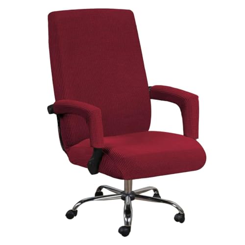 JHLD Spandex Bürostuhl Bezug, Stretch Bezug Für Bürostuhl Jacquard Drehstuhl Bezug Mit Reißverschlüssen Abnehmbare Waschbar Für Computer Chair-Weinrot-XL