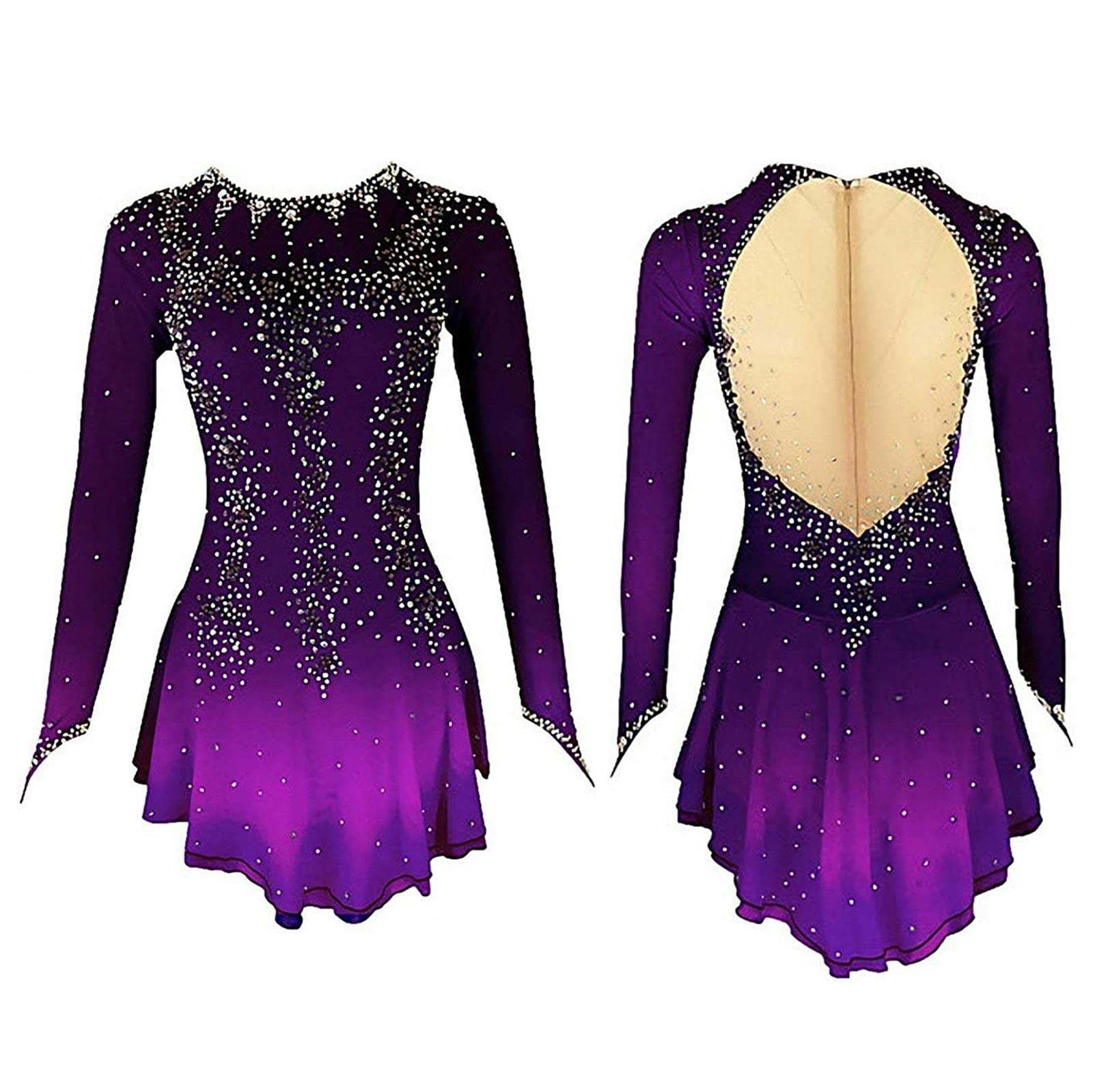 ZEDDG Gymnastikanzug Mädchen Damen Eiskunstlauf Kleid Rollschuhkleid Tanzkleid Ballett Trikot Ballettkleid Frauen Ballettanzug Ballettrock Wettbewerb Tanz Kostüm,Purple-XS