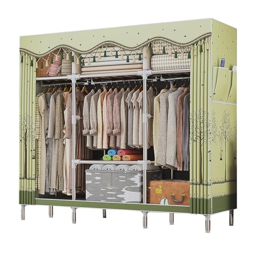 ZHANGshouf Canvas-Kleiderschrank, Tragbare Kleiderschrankregale Mit Kleiderstange, Regale, Stoffbezug, Stoffgarderobe Für Schlafzimmer,A-148x46x172cm