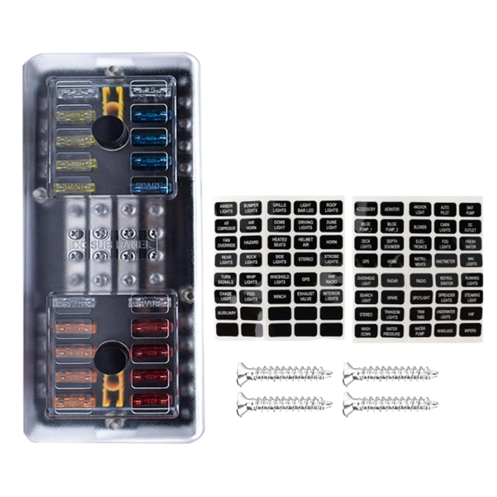 Yunnaty 20-Wege-Sicherungskasten mit 16 Sicherungskreisen, Sicherungshalter, DC-SUB-Panel mit Erdung und Abdeckung für Auto, Boot, Marine, Trike, Truck