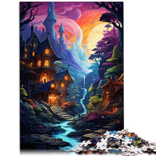 Puzzle Buntes Fantasiedorf, 1000-teiliges Puzzle für Erwachsene, Holzpuzzle, Weihnachtswunschliste mit Weihnachtsmann, 1000 Teile (50 x 75 cm)